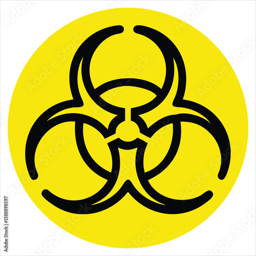Flat Biohazard Symbol with Bold Black Lines on Yellow Background for Medical UI and Infographics

