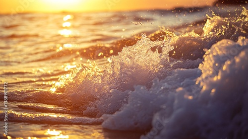 Fototapeta Naklejka Na Ścianę i Meble -  Ocean wave sunset foam beach splash background travel