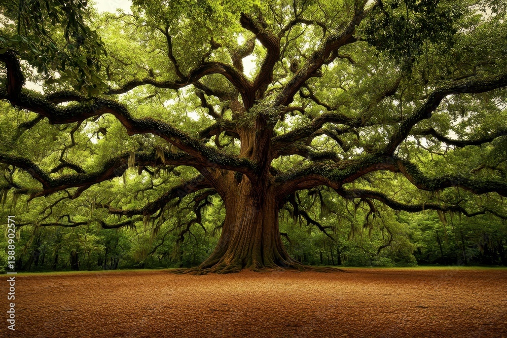 Fototapeta premium Distinguished Angel Oak Tree in South Carolina: A Majestic Landmark Surrounded by Nature's Beauty