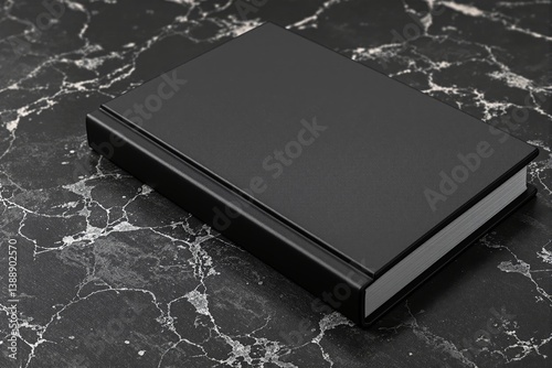 Black hardcover book mockup on dark marble background. photo