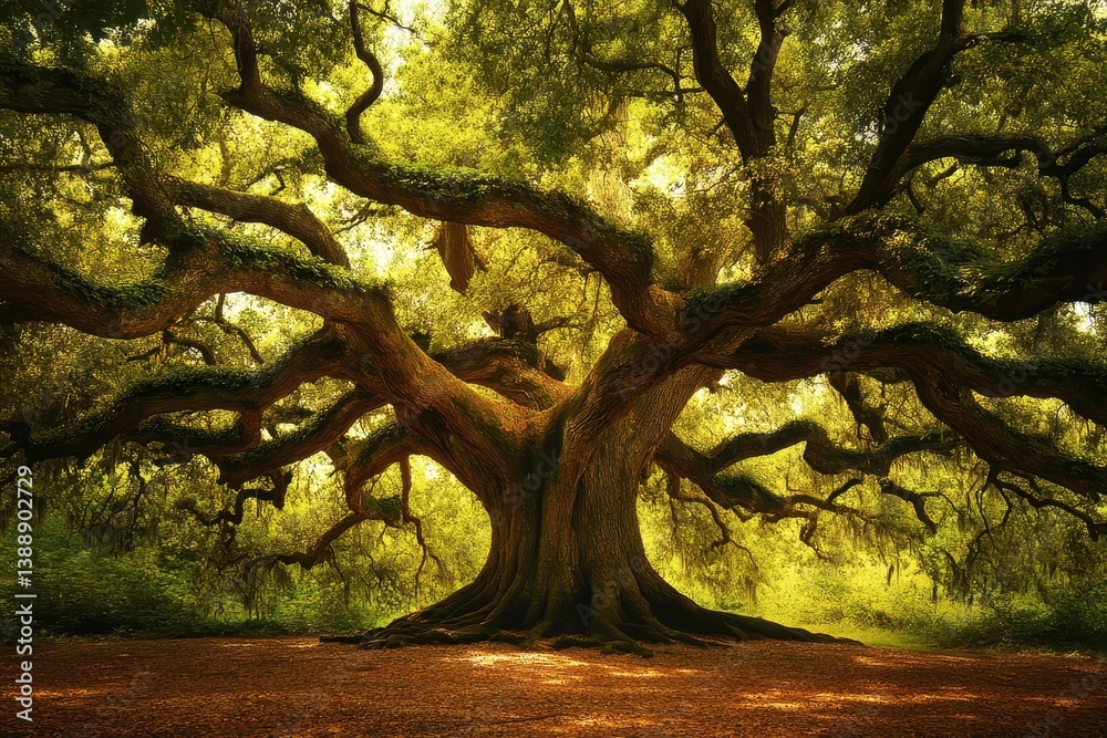 Fototapeta premium Famous Angel Oak: Majestic Tree of Charleston's Scenic Landscape in South Carolina Nature Park