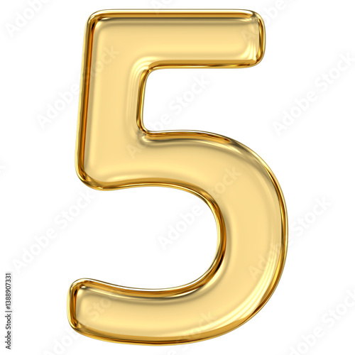 Obraz na płótnie Golden Number 5, pristine, glossy golden number five sparkles with dynamic energy, capturing adventure, freedom, and bold elegance in radiant, 3d rendering w salonie