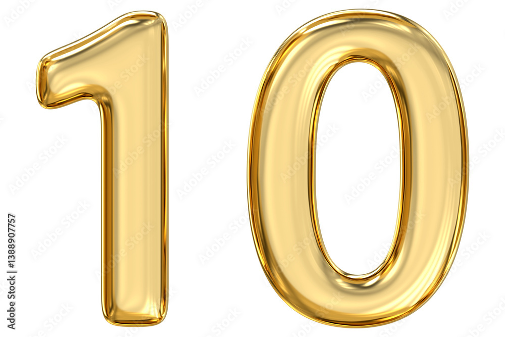 Golden Number 10, pristine, glossy golden number ten gleams with perfection and wholeness, celebrating unity and excellence in polished , 3d rendering Golden Number 10, pristine, glossy golden number ten gleams with perfection and wholeness, celebrating unity and excellence in polished , 3d rendering