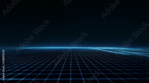 Subtle Digital Grid with Blue Glowing Tones in Perspective View
