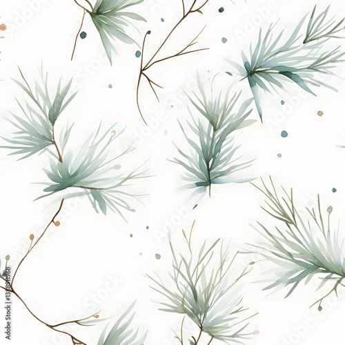 Seamless pattern of soft green pine branches in nature watercolor design tranquil environment artistic viewpoint