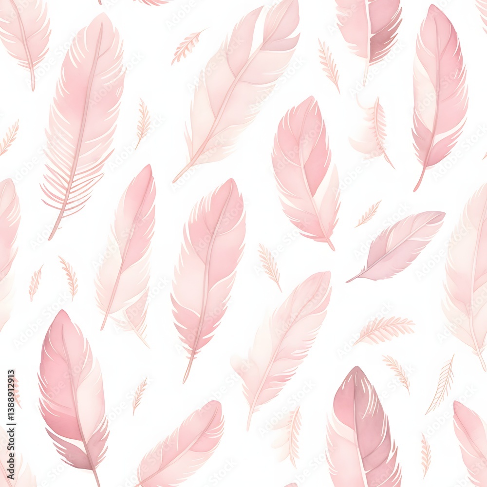 Obraz premium Seamless pattern of simple watercolor feathers soft pinks and whites nature minimalist design elegant aesthetic