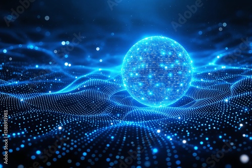 Obraz na płótnie Futuristic digital sphere with binary code on glowing wave background. w salonie