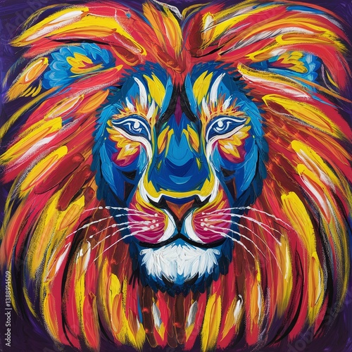 Wallpaper Mural A vibrant and colorful lion head painting in an abstract style, featuring bold brushstrokes and a mix of warm and cool tones, perfect for modern art lovers and creative decor.  Torontodigital.ca