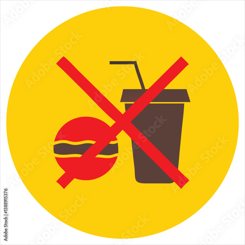 Minimalist Public Sign with Crossed-Out Food Item Icon on Bright Yellow or Red Background

