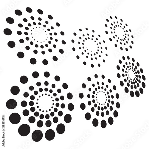 Modern abstract background. Halftone dots in circle form. Spiral logo, icon or design element