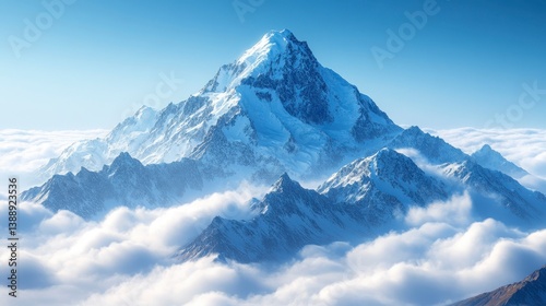 Wallpaper Mural Majestic, snow-capped peak rises above a sea of clouds. Bright blue sky Torontodigital.ca