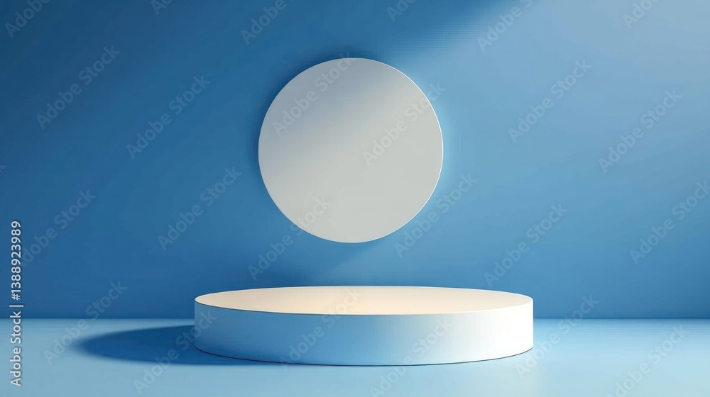 Simple blue background with white circle and podium Simple blue background with white circle and podium