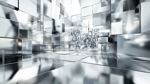 Reflective Metal Cube Abstract Architecture