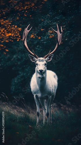 Majestic White Deer in Autumn Forest