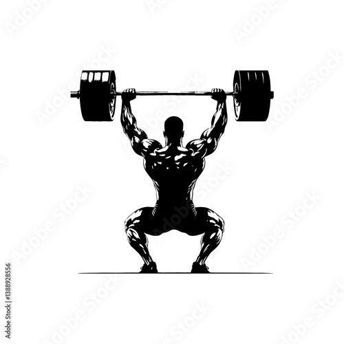 Martial artist silhouette in deep horse stance on white background

