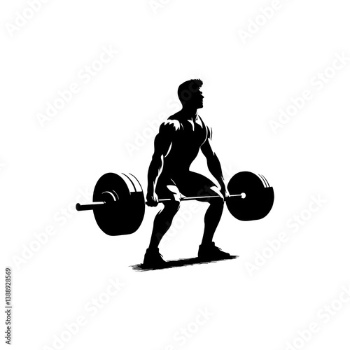 Martial artist silhouette in deep horse stance on white background

