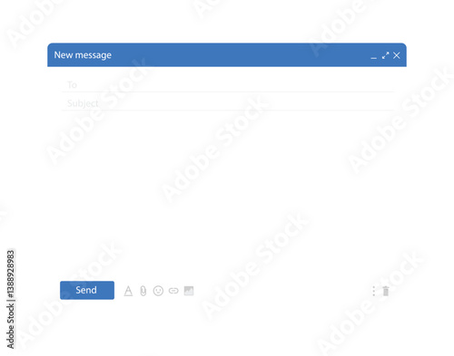 Email interface window. Email window on your computer, tablet, or smartphone. A template for sending an email. Mockup blank mail screen on transparent background