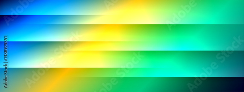 Horizontal bands. Blue transitions to yellow, then green. Gradient colors create smooth visual flow. Bright, vibrant hues dominate composition.