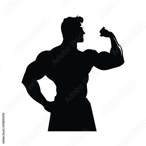 Muscular man black silhouette of simple minimal vector