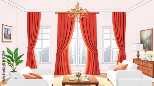 Obraz na płótnie Curtain Window Interior Decoration in Living Room w salonie