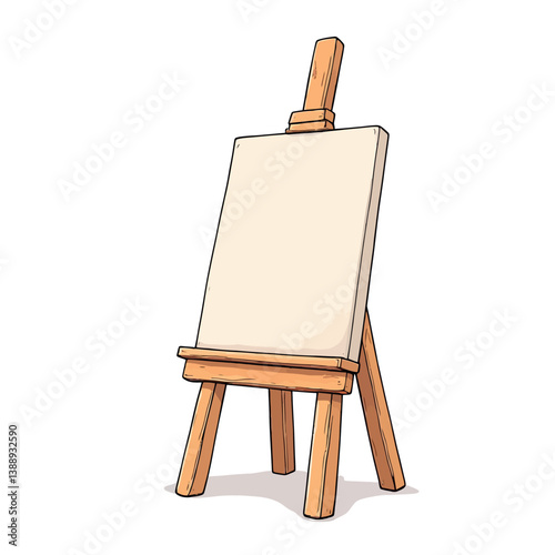 Wooden easel holding blank canvas, ready for painting