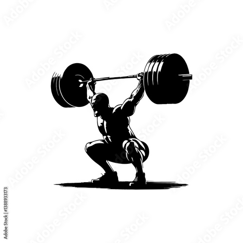 Martial artist silhouette in deep horse stance on white background

