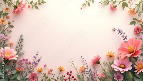 Flower frame, flower background. Mother's Day, Wedding, feminine, isolated flowers. flower decoration, deco, Rose, Lily, Daisy, leaves, lavender, Abutilon, white background, postcard, mock up