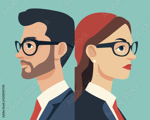 Gender Bias in Workplace Vector - Clear Vision for Man, Blurred Vision for Woman - Business Inequality, Sexism, and Discrimination Illustration