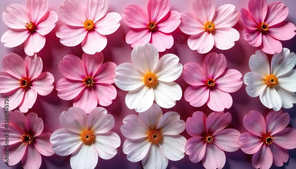 Delicate blossoms arranged in a symmetrical square grid , vibrant, petals, botanical Delicate blossoms arranged in a symmetrical square grid , vibrant, petals, botanical