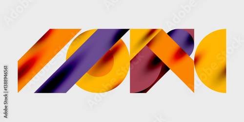 Abstract shapes overlap, creating dynamic composition. Vibrant orange, purple, yellow hues dominate. Modern design, smooth gradients present bold visual impact.