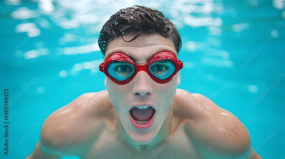 Fototapeta premium Energetic Underwater Swimmer Performing Freestyle Stroke in Pool