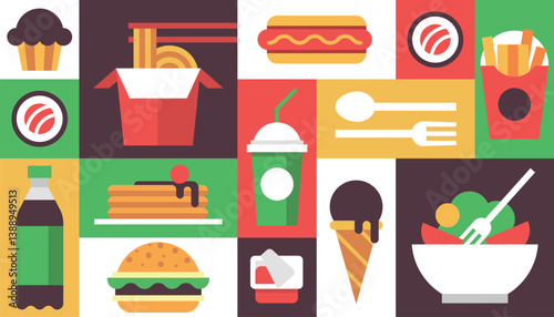 Fast food background vector bright pattern seamless