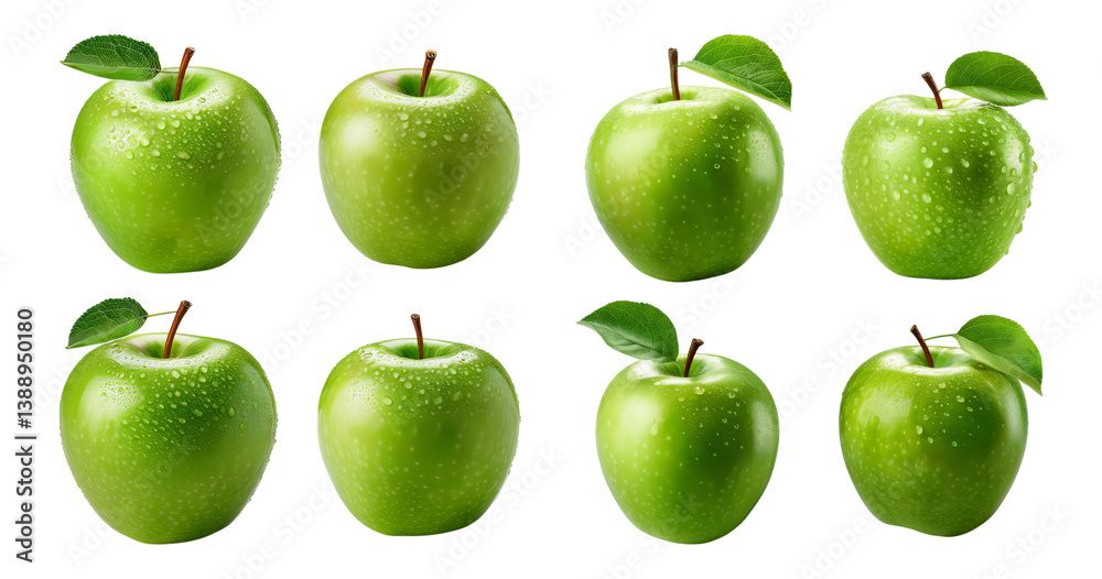 Fresh Green Apples with Water Drops on White Background, Bundle Set Collection, Isolated on Transparent Background Fresh Green Apples with Water Drops on White Background, Bundle Set Collection, Isolated on Transparent Background