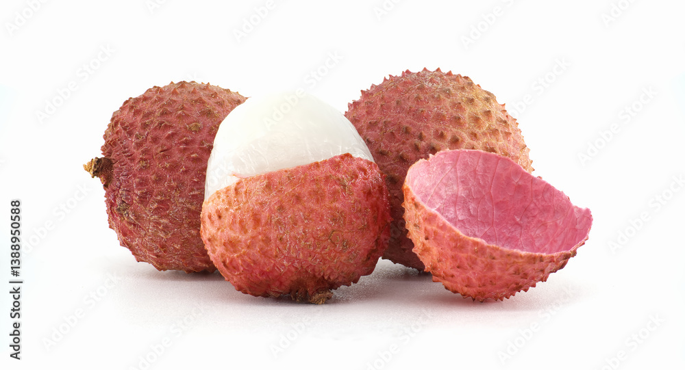 Fresh Lychee Fruit Displayed with Peeling and Bright Background Fresh Lychee Fruit Displayed with Peeling and Bright Background
