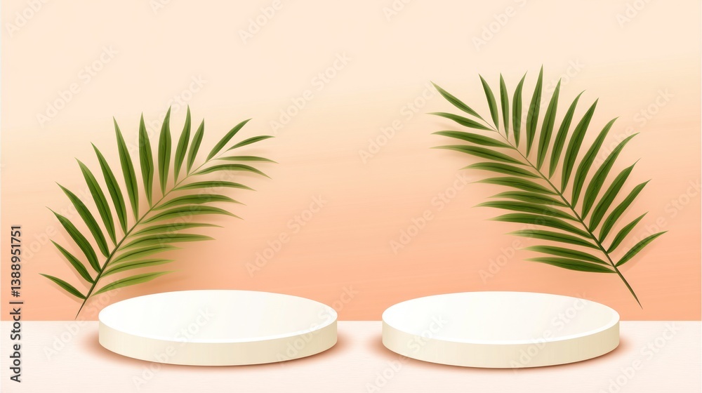 Fototapeta premium Product display podium with palm leaves