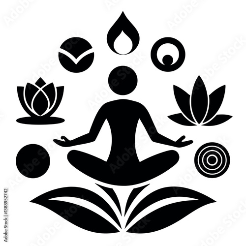 Yoga & Meditation Silhouette Icons, Perfect for Wellness Brands