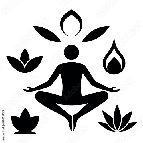 Yoga & Meditation Silhouette Icons, Perfect for Wellness Brands