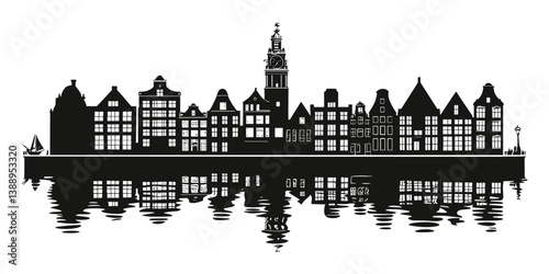Europe City skyline. Black vector silhouette. Horizontal landscape border.