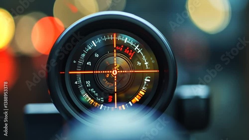 Precision Aiming: Detailed View of a Modern Optical Sight Focusing on Distant Lights