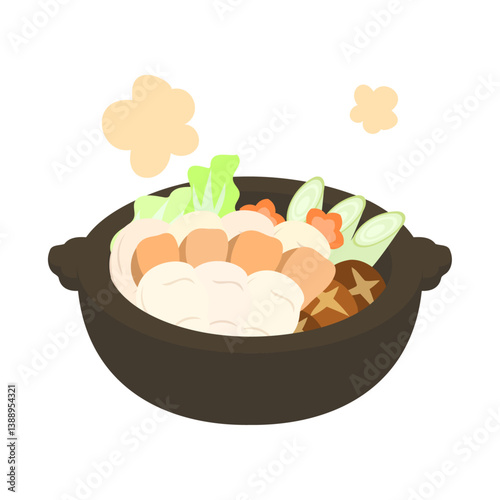 あんこう鍋。フラットなベクターイラスト。
Anglerfish hot pot. Flat vector illustration.