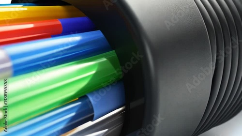 Fiber Optic Cable Close-Up Displaying Colorful Interior Strands for Telecommunications