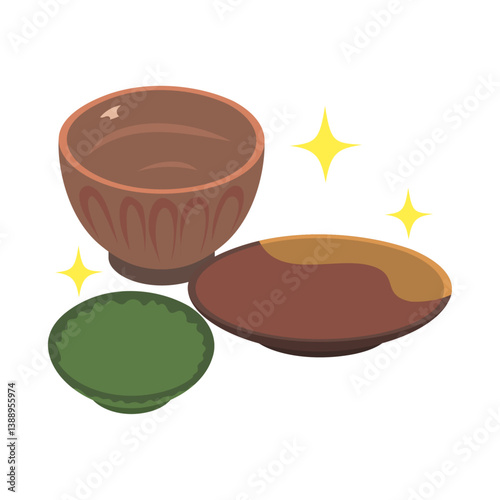 陶磁器。フラットなベクターイラスト。
Japanese pottery and porcelain. Flat vector illustration.