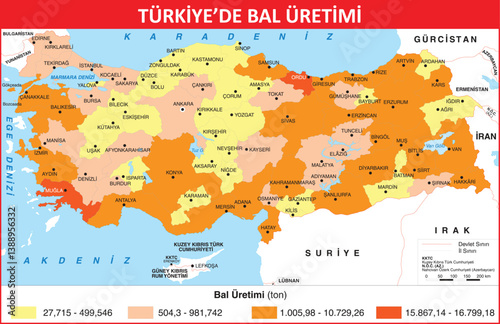 Map Showing Honey Production in Türkiye.