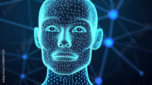 Futuristic technology digital virtual human head for ai, innovation and science