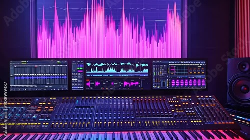 Professional Music Studio Setup with Soundboard, Mixer, and Speakers for Music Production