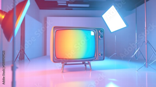 Retro tv with no signal message,vintage style tv with antenna, test pattern Vector stock,3D Illustration of old style wooden case TV,monitor with a rainbow,TV does not receive tv signal.