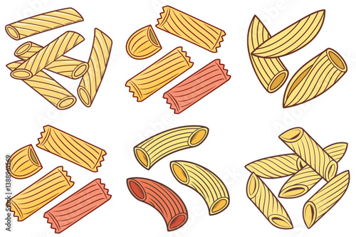 Assortment of Delicious Pasta Shapes and Colors Illustration