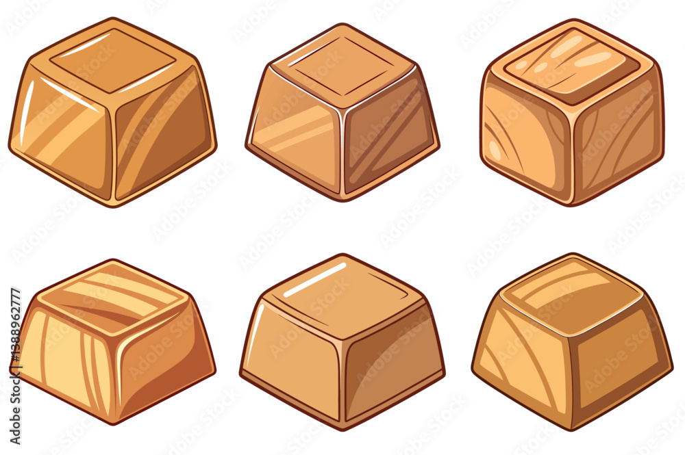 Fototapeta premium Collection of Six Brown Square Candy Cubes Illustration
