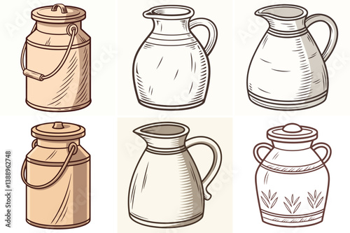 Collection of Vintage Milk Cans and Pitchers Rustic Farmhouse Kitchen Decor