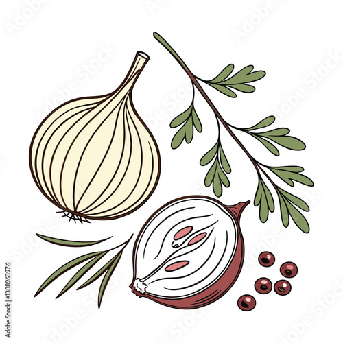 
Cebola, rama, cabeça de cebola com casca, Frutas, verduras, temperos frescos. Isolados em fundo branco. 